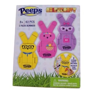 Peeps Brickcraft Building Set Kids OS Multicolor New 3 Pack Bunnies 63pc